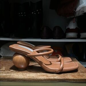 Steven NY Women's Tan Strappy Sandals with a FUN HEEL